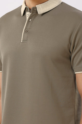 2001-1 Cross Collar Sand Polo T-Shirt
