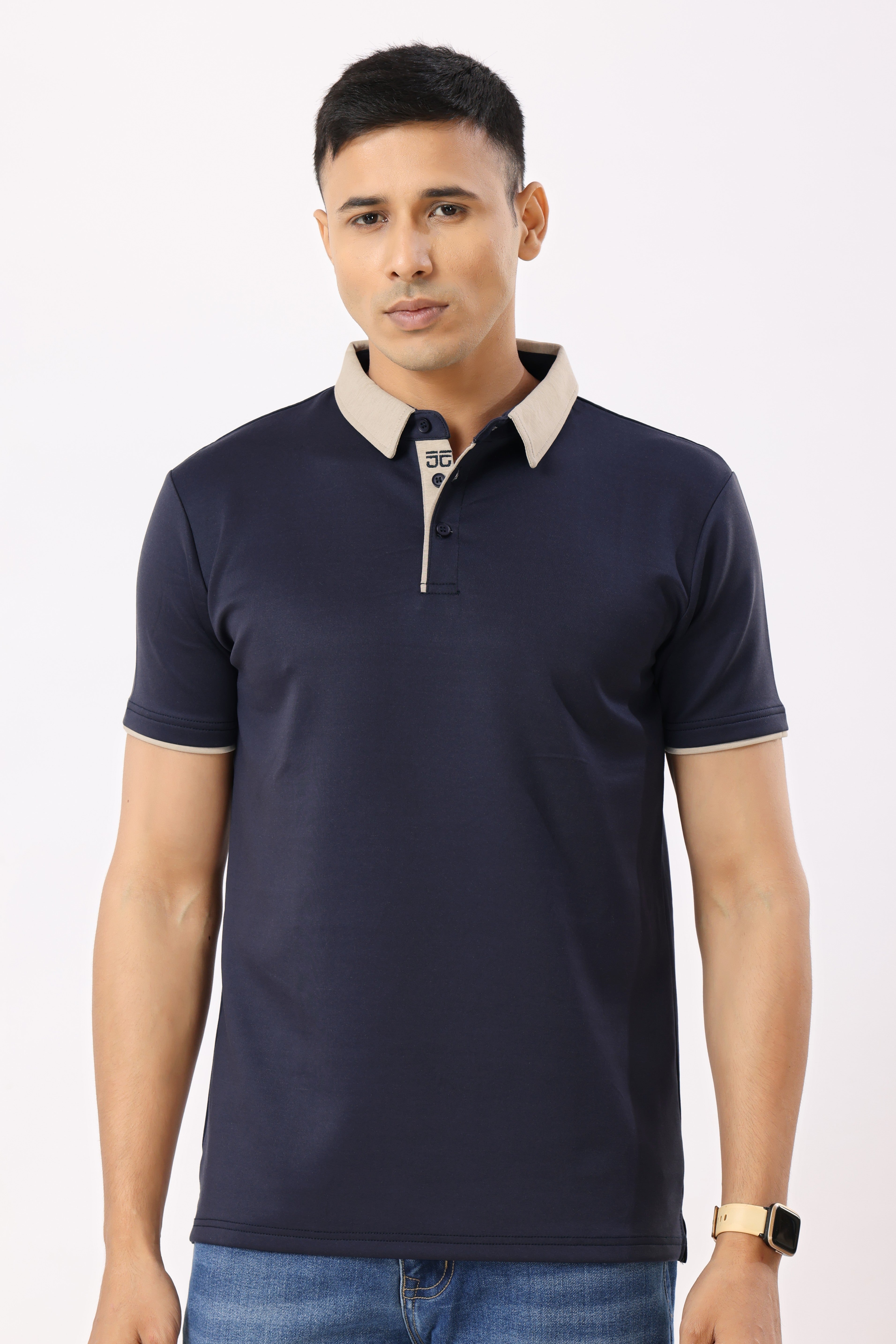 2001-2 Cross Collar Navy Polo T-Shirt