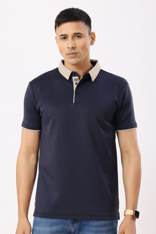 2001-2 Cross Collar Navy Polo T-Shirt