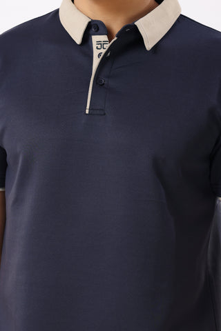 2001-2 Cross Collar Navy Polo T-Shirt
