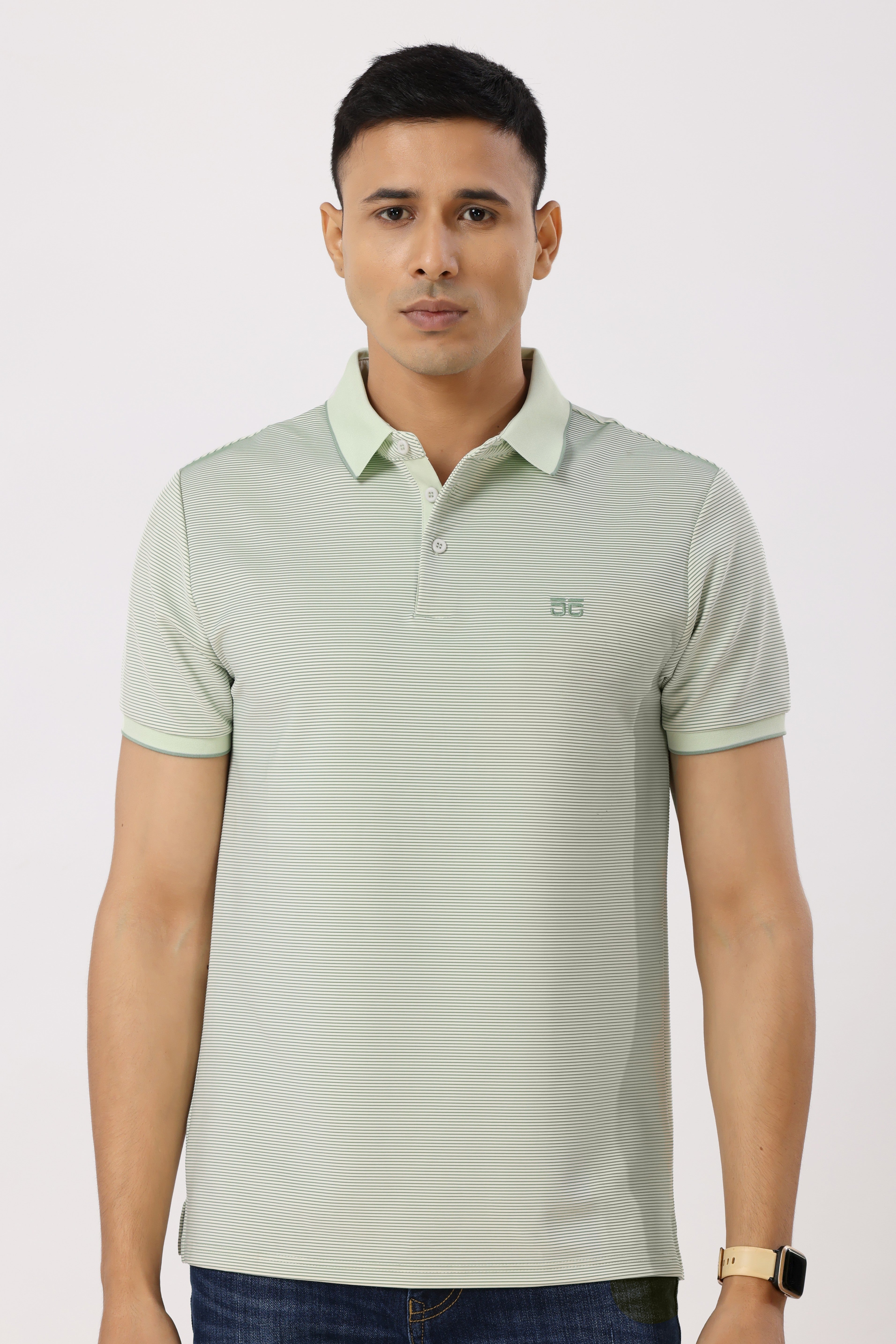 3002-1 Luxe Stripes Polo T-Shirt Green