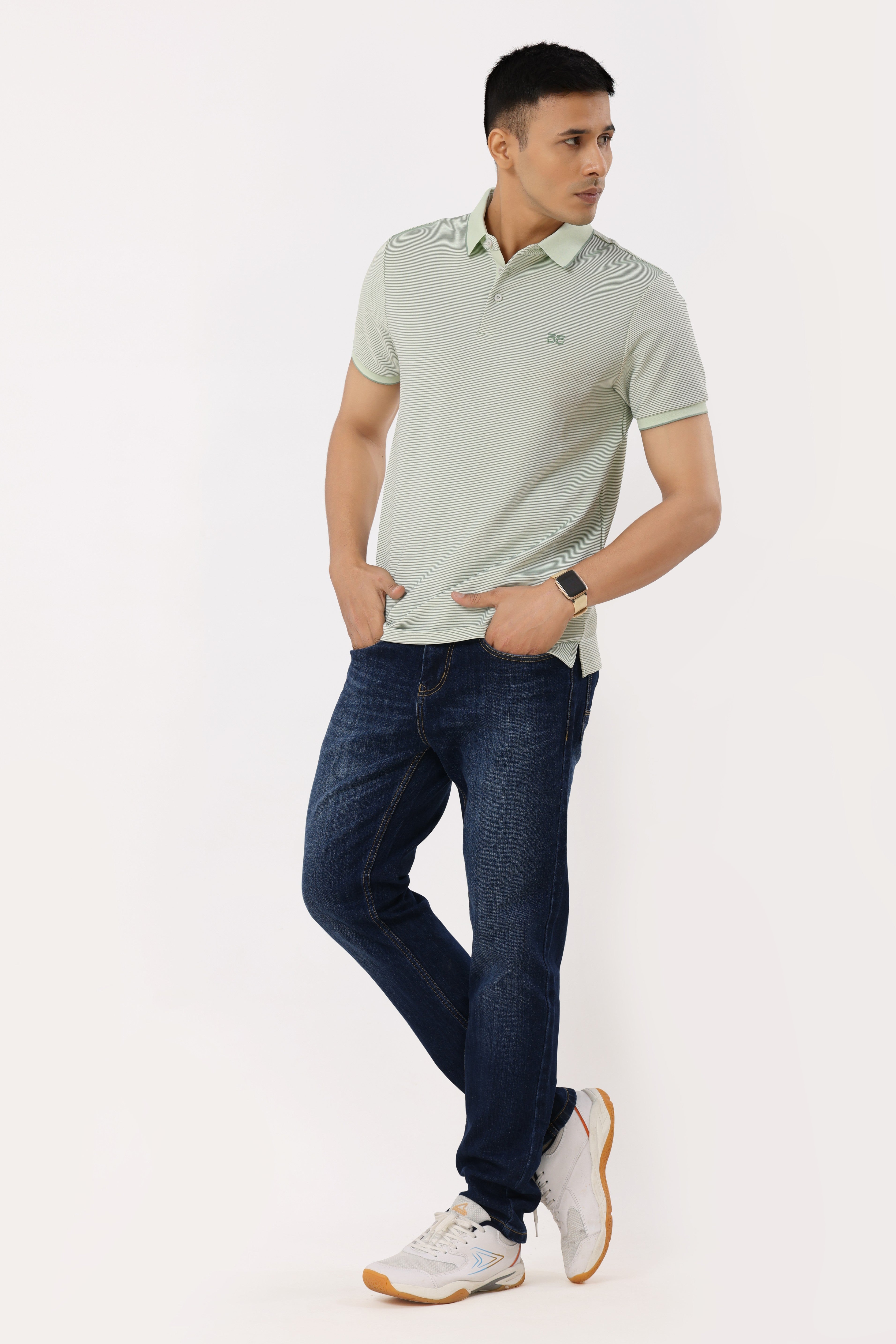 3002-1 Luxe Stripes Polo T-Shirt Green