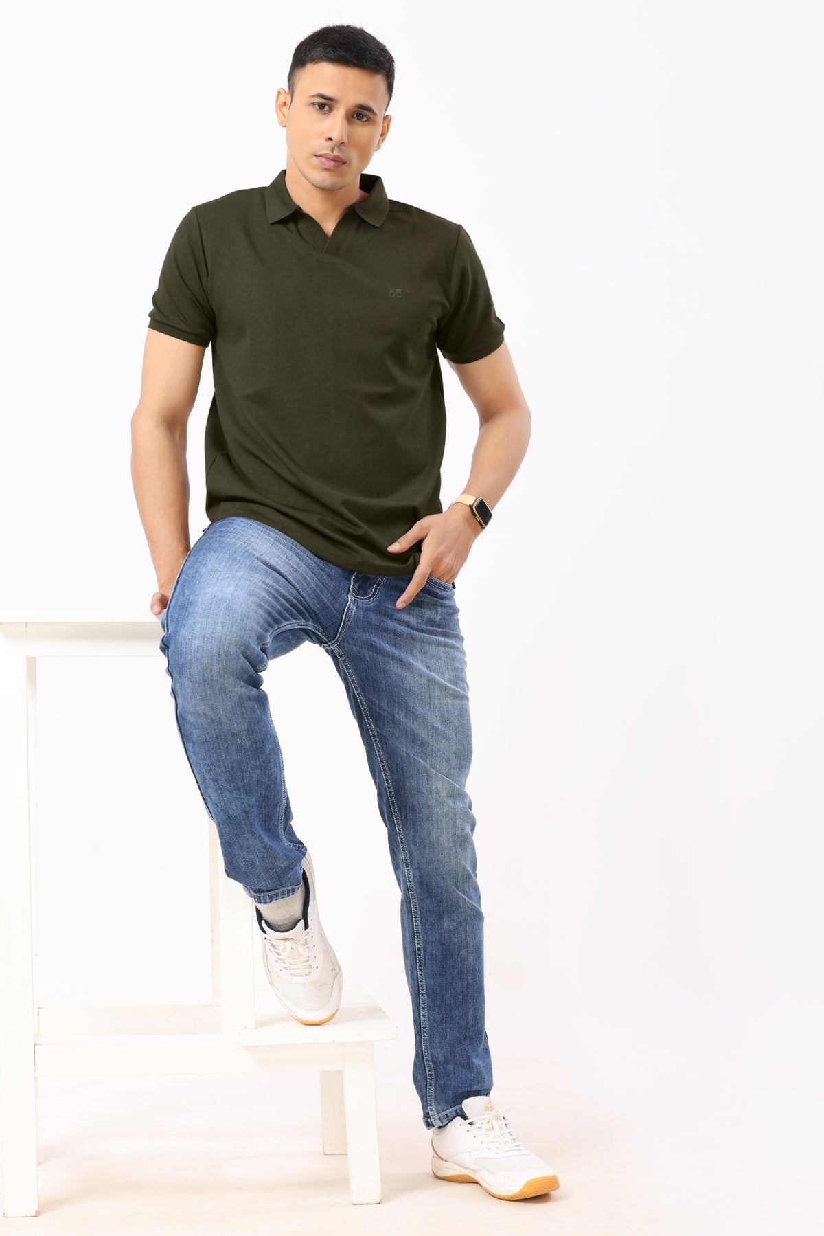 3003-1 Linear Polo T-Shirt Army Green