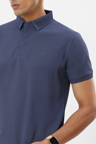 0702-3 Steel Blue Ribbed Collar Polo T-Shirt