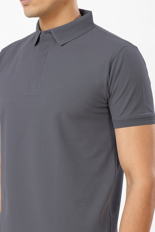 0702-4 Smoky Grey Ribbed Collar Polo T-Shirt