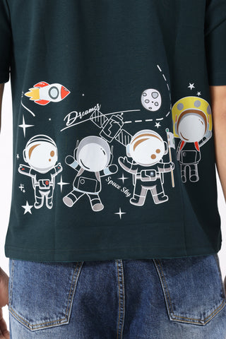 0801-2 Space Oversized T-Shirt Teal Green