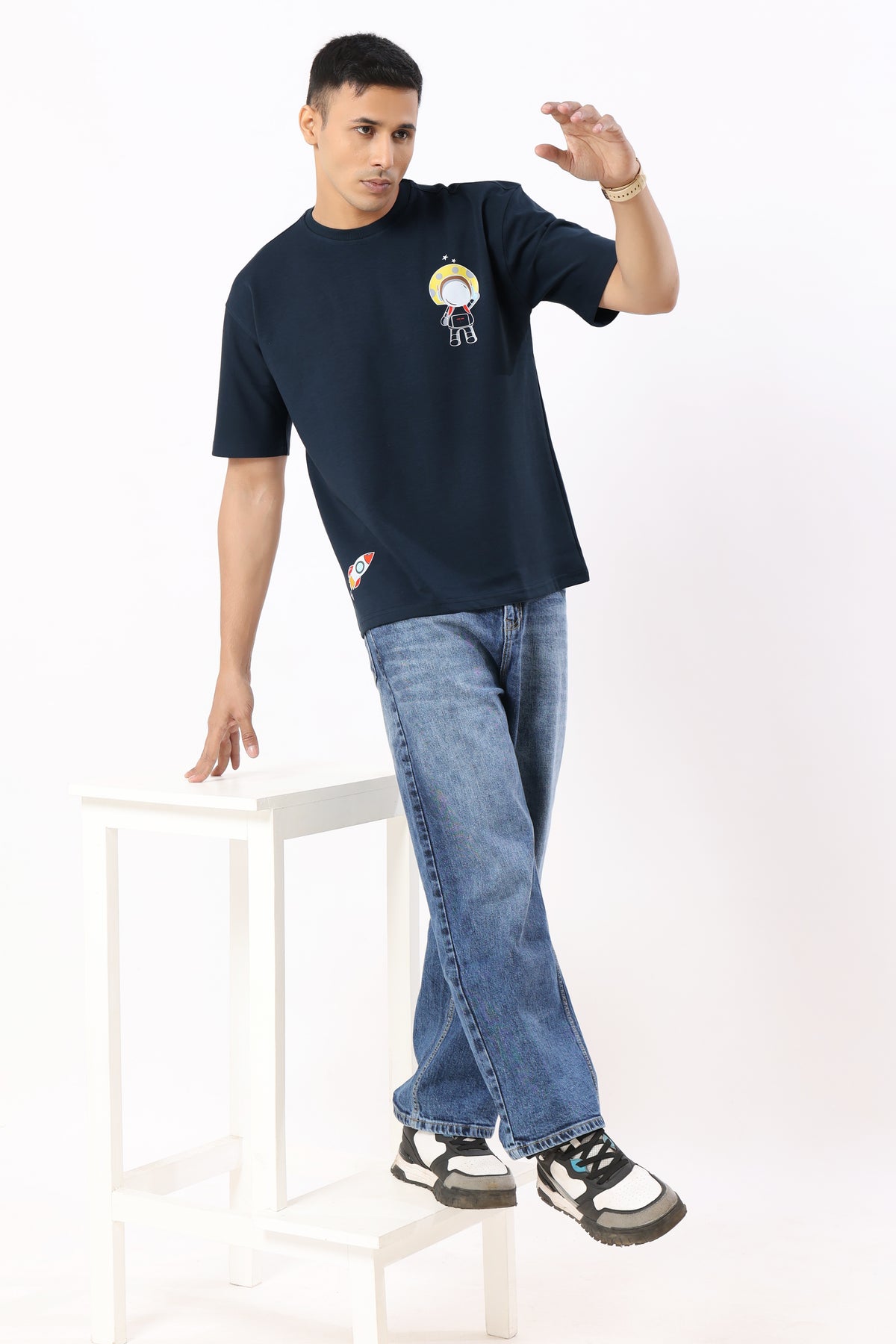 0801-3 Space Oversized T-Shirt Navy
