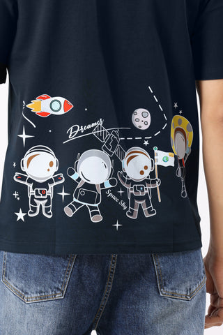 0801-3 Space Oversized T-Shirt Navy