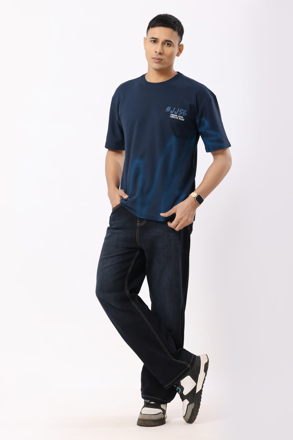 0804-3 Spray Oversized T-Shirt Navy