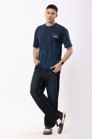 0804-3 Spray Oversized T-Shirt Navy